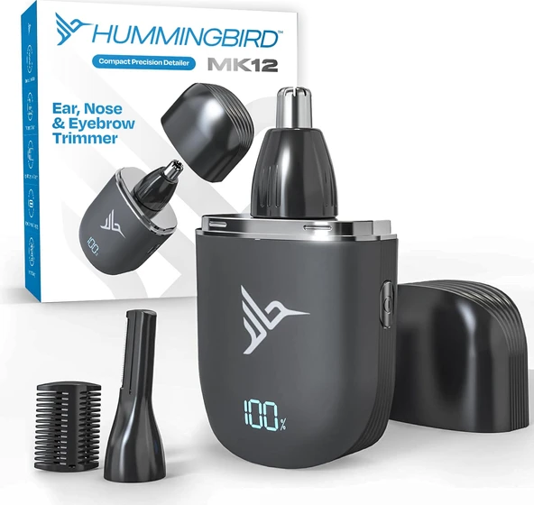 Erkekler için Hummingbird MK12 Kulak ve Burun Kılı Kesme Makinesi - Burun, Kulaklar, Kaşlar ve Favoriler için Kompakt Hassas Detaylandırıcı, Taşınabilir, Su Geçirmez, USB C Şarj Edilebilir, LED Ekran ürün görseli 1