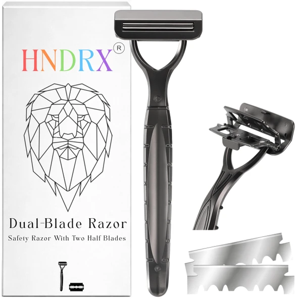 HNDRX® Erkek Güvenli Tıraş Makinesi Kadın Çift Bıçaklı Sistem Paslanmaz Çelik Islak Tıraş Makinesi, Döner Başlıklı, 20 Japon Tıraş Bıçağı Dahil (Obscura Siyah) ürün görseli 1