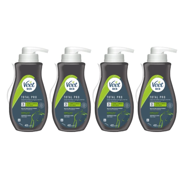 Veet for Men 400 ml erkeklere özel hassas tüy dökücü krem, sadece 5-10 dakikada hızlı ve etkili epilasyon, 4x400 ml (4'lü paket) ürün görseli 1