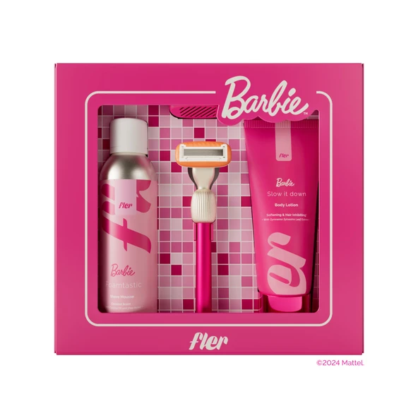 That Pink Set Barbie™ x Fler - tutuculu ve 2 yedek bıçaklı kadın tıraş makinesi, sade tıraş makinesi, epilasyon köpüğü ve rahatlatıcı vücut kremi içeren set, aloe veralı bıçak ürün görseli 1