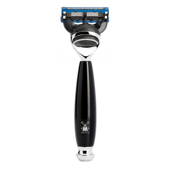 MÜHLE Vivo 5 bıçaklı tıraş makinesi, Gillette bıçaklarla uyumlu - siyah değerli reçineden ve metal vurgulardan yapılmış sap ürün görseli 1
