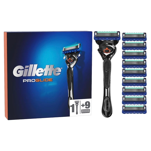 Gillette ProGlide erkek ıslak tıraş makinesi, tıraş makinesi + 10 adet 5 katlı bıçaklı tıraş bıçağı, erkekler için hediye, siyah/mavi ürün görseli 1
