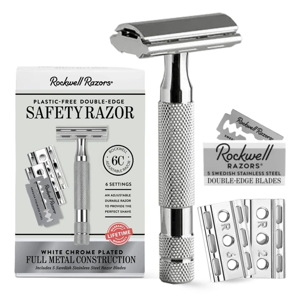 Rockwell Razors Jiletli Tıraş Makinesi Çift Taraflı Ayarlanabilir 6C Beyaz Krom Beyaz/Krom ürün görseli 1