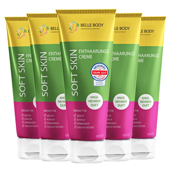 Belle Body Tüy Dökücü Krem Yüz, Koltuk Altı ve Mahrem Bölgeler için 5x100ml – Hızlı, Ağrısız ve Uzun Ömürlü – Tüm Cilt Tipleri İçin – Vegan ve Zulümsüz ürün görseli 1