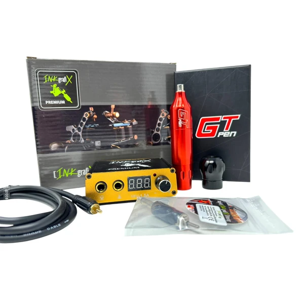 INKgrafiX® Dövme Başlangıç ​​Seti, "KIRMIZI" güç kaynağı kablosu vb. içinde AVA GT Kalemi ile - INKgrafiX® ile hemen başlayın - Dövme Dövme Makinesi Makinesi DE ürün görseli 1
