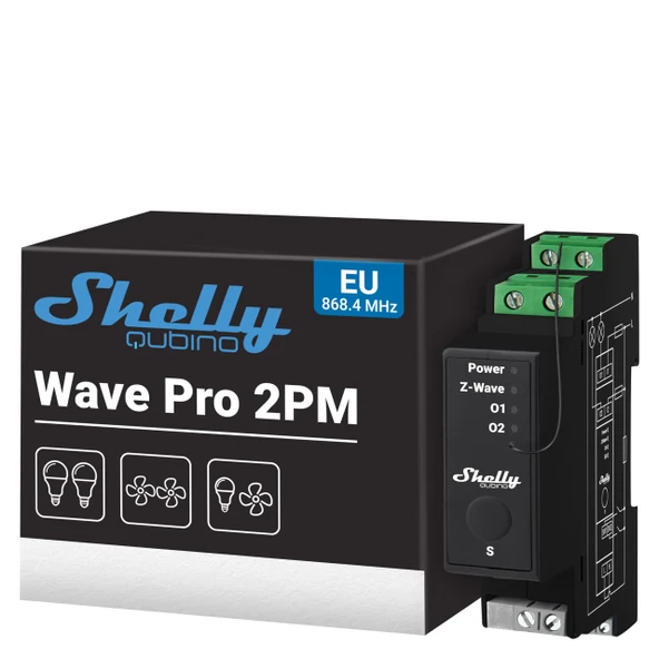Shelly Wave Pro 14:00 | Güç ölçümlü profesyonel 2 kanallı DIN raylı akıllı anahtar | Z-Wave panjur anahtarı | Ev otomasyonu | Ağ geçidi gerekli | Genişletilmiş kablosuz menzil ürün görseli 1
