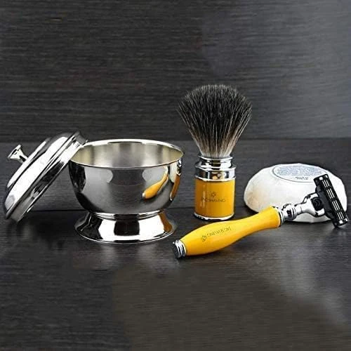 Islak Tıraş Hediye Seti Siyah Sentetik Porsuk ve Üç Kenarlı Kartuş Uyumlu Jilet + Kapaklı ve Sabunlu Paslanmaz Çelik Tıraş Kasesi > Premium Kırılmaz Reçine Saplar - 1 Önceden Takılmış Kartuş ürün görseli 1