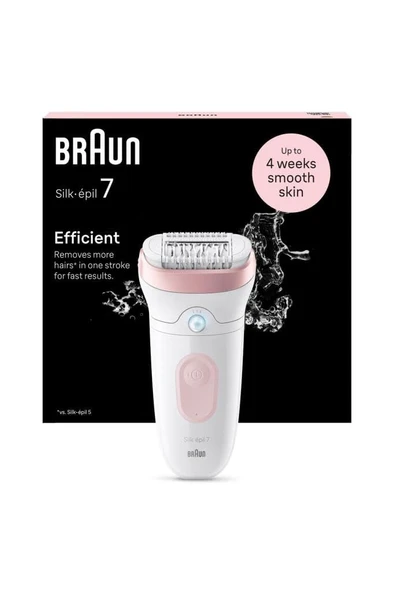 Braun Silk·épil 7, Tüyleri kolay almak için geniş başlıklı Islak ve Kuru epilatör, uzun ömürlü pürüzsüz cilt, kayar başlık, düzenleme başlığı dahil, 7-030, gümüş ürün görseli 1
