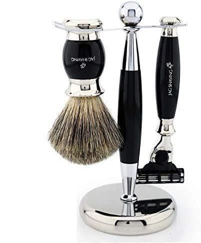 Super Badger Tıraş Seti Yeni Jagshaving Koleksiyonu Lüks Tıraş Bıçağı + Fırça + Tıraş Standı Yeni Reçine Başlık 3 Parçalı Erkek Hediye Seti Black Edition ürün görseli 1