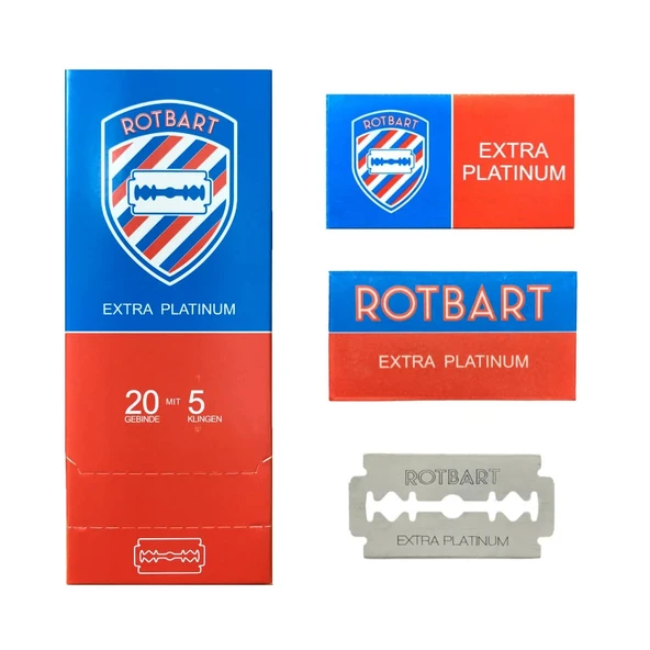 Rotbart Extra Platinum - Jiletli Tıraş Makineleri için Çift Kenarlı Tıraş Bıçağı | Klasik ıslak tıraş için bıçaklar (20 x 5 adet) ürün görseli 1