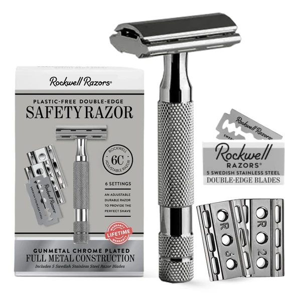 Rockwell Razors 6C Ayarlanabilir Çift Kenarlı Tıraş Makinesi, Tunç Rengi + 5 İsveç Paslanmaz Çelik Tıraş Bıçağı ürün görseli 1