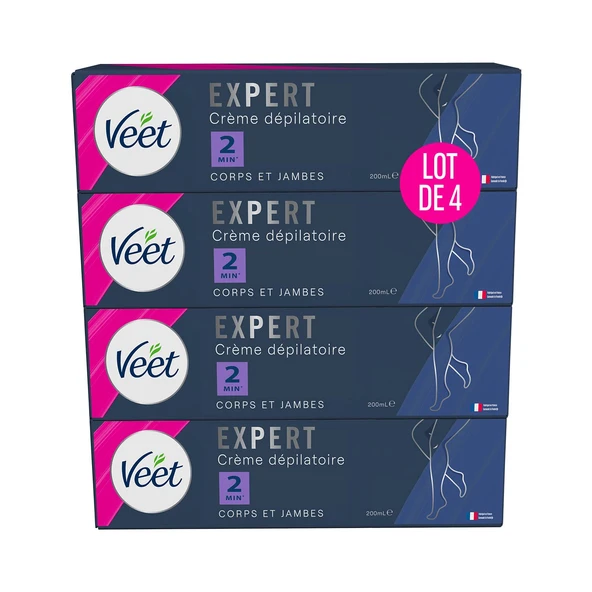 VEET Expert – inatçı saçlar için tüy dökücü krem ​​– vücut ve bacaklar – 2 dakikada çalışır – 4 x 200 ml ürün görseli 1