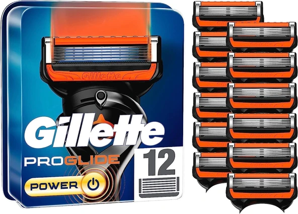 Gillette ProGlide Power tıraş bıçakları, erkek ıslak tıraş makineleri için 5 katlı bıçağa sahip 12 yedek bıçak ürün görseli 1