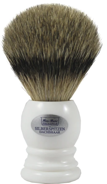 Hans Baier Exclusive Tıraş Fırçası Gerçek Gümüş Uçlu Porsuk Kılı - Beyaz Saplı Boyut 1, 46 gr ürün görseli 1
