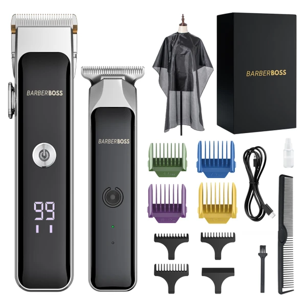 BarberBoss Taşınabilir Sakal ve Saç Kesme Makinesi, Erkekler için Sakal Kesme Makinesi, Seramik Bıçaklı, Hassas Kadran, Kılavuz Taraklar, USB Şarjı, Kırmızı/Yeşil Gösterge, QR-2682 ürün görseli 1