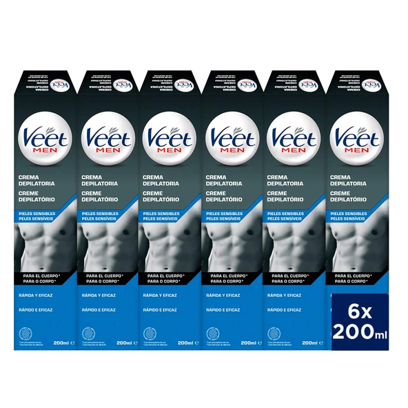 Veet Erkek Hassas Ciltler İçin Göğüs ve Sırt Tüy Dökücü Krem 6 x 200ml ürün görseli 1