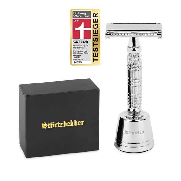 Störtebekker® Premium tıraş makinesi 'Hamburg', tıraş standı 'Hamburg' ile birlikte set halinde - gümüş - banyonuz için yüksek kaliteli aksesuarlar - kaymaz taban - sağlam stand - 125g - hediye fikri ürün görseli 1