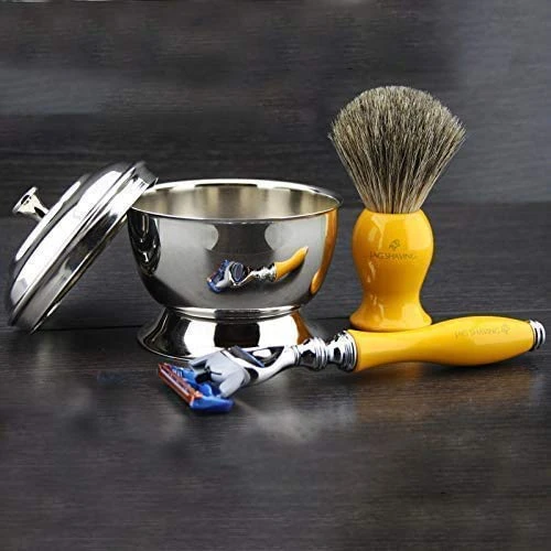 Premium Super Badger Tıraş Seti Super Badger ve 5 Kenar Kartuşlu Tıraş Makinesi Jagshaving'den Özel Yeni Sarı Koleksiyon Kırılmaz Reçine Sap 1 Kartuş Kullanıma Hazır ürün görseli 1
