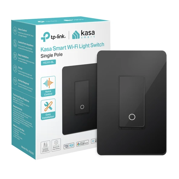 Kasa Akıllı Işık Anahtarı HS200-BL, Tek Kutuplu, Nötr Kablo Gerekli, 2,4 GHz WiFi Işık Anahtarı, Alexa ve Google Home ile Uyumlu, UL Sertifikalı, Hub Gerekmiyor, Siyah ürün görseli 1