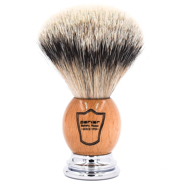 Parker Jiletli Tıraş Makinesi %100 Gümüş Uçlu Porsuk Kıllı Tıraş, Deluxe Zeytin Ağacı ve Krom Saplı - Fırça Standı Dahil ürün görseli 1