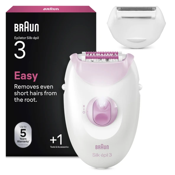 Braun Silk·épil 3 kadın epilatörü, tüyleri kolayca almak için kablolu kadın tıraş makinesi, uzun ömürlü pürüzsüz cilt - tıraş aparatı ve düzeltme tarağı dahil - 3-032, pembe ürün görseli 1