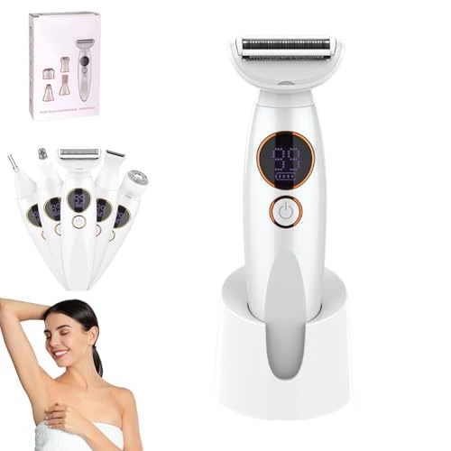 5'i 1 Arada Kadın Mahrem Düzeltici, USB Elektrikli Kadın Tıraş Makinesi, Kadınlar için Su Geçirmez Ağrısız Mahrem Tıraş Makinesi Bikini, Koltuk Altları, Bacaklar, Kaşlar Burun (Şarj İstasyonlu) ürün görseli 1