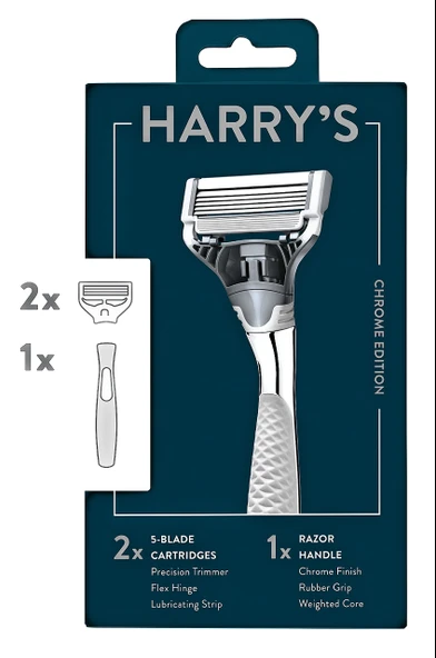 Harry's Erkek Jiletli Tıraş Makinesi, 5 Bıçaklı, 1 Tıraş Makinesi Sapı + 2 Tıraş Bıçağı, Chrome Edition Saplı ürün görseli 1