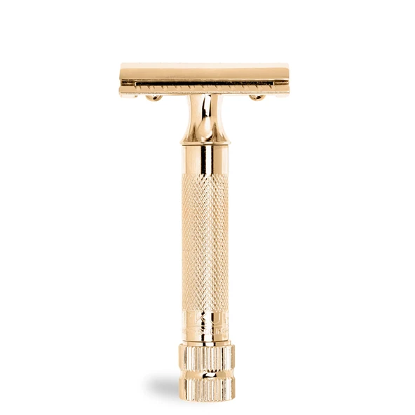 MERKUR tıraş bıçağı 34G | Kompakt saplı parlak altın | Üç parçalı düz kesim jilet | Kapalı Tarak | Islak tıraş için ideal | Çinko basınçlı döküm | Pirinç sap | Almanya'da yapıldı ürün görseli 1
