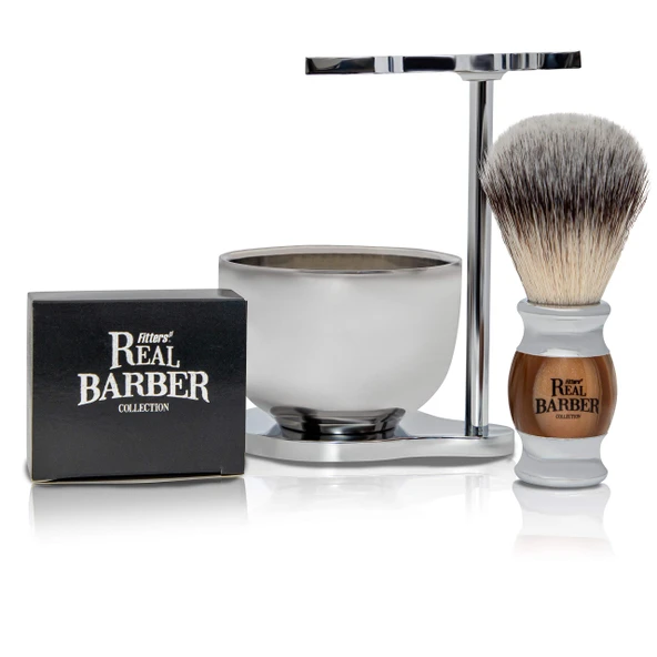 Real Barber üniversal tıraş standı, kase ve fırça (vegan), tıraş fırçası tutucusu dahil. organik yağlı tıraş sabunu ● Tıraş makinesi seti ve fırça seti ürün görseli 1