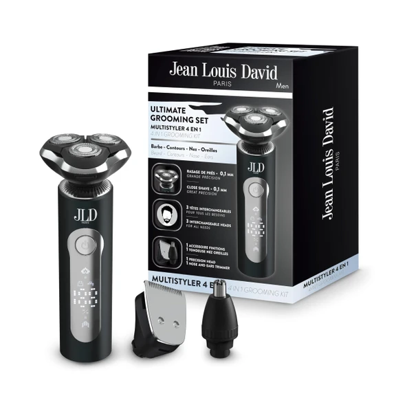 Jean Louis David Elektrikli Sakal Tıraş Makinesi 4'ü 1 arada - 0,1 mm Tıraş - Burun, Kulaklar ve Yüzeyler - Hassas Yüzen Başlıklar - Şarj Edilebilir Lityum Pil USB-C - Komple Set Erkek Bakımı ürün görseli 1