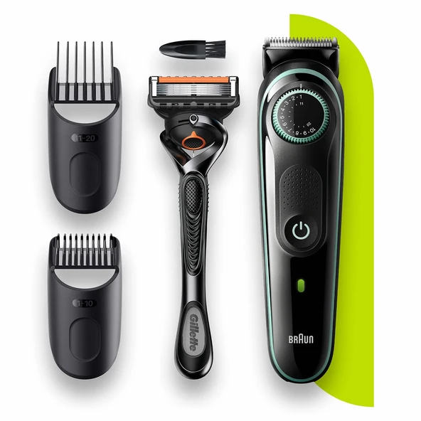 Braun Beard Trimmer 3 BT3341, Erkekler için Sakal Kesme Makinesi, Saç Kesme Makinesi, Sakal Tüyleri, Güvenilir Bıçaklar, 39 Uzunluk Ayarı, Siyah/Yeşil ürün görseli 1