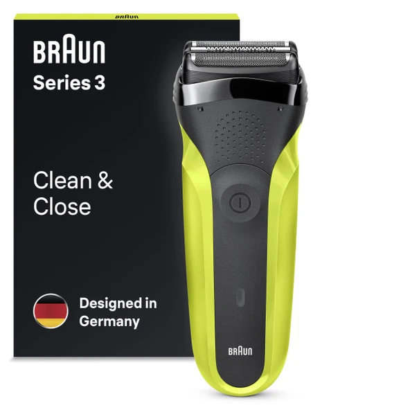 Braun Series 3 300S Elektrikli Tıraş Makinesi, 3 Esnek Bıçaklı, Şarj Edilebilir ve Kablosuz, Yıkanabilir Folyolu Elektrikli Tıraş Makinesi, Siyah/Elektrik Yeşili (1'li Paket) ürün görseli 1