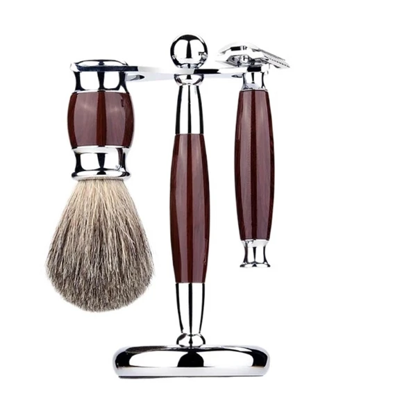 ZLONGBOW Tıraş Standı Erkekler Manuel Tıraş Sakal Temizleme Fırçası Jilet Banyo için Standı Bakım Aracı Metal Tıraş Standı Tutucu (Koyu Kahverengi) ürün görseli 1