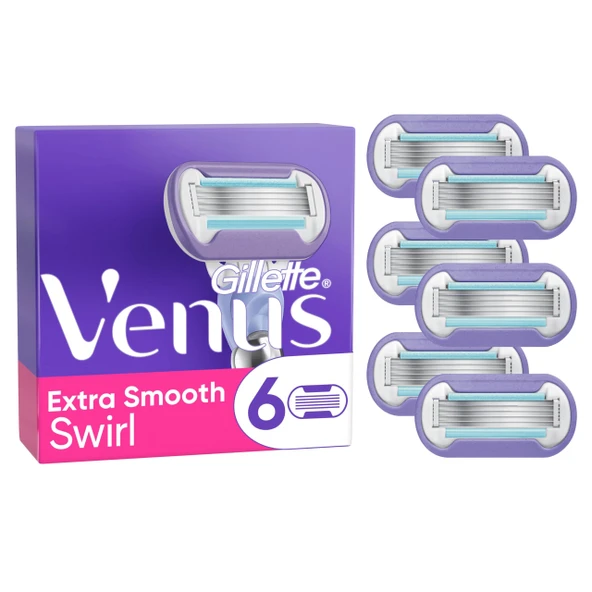 Gillette Venus Ekstra Pürüzsüz Swirl Kadın Tıraş Bıçağı Yedekleri, 6'lı Paket, uzun süre ekstra pürüzsüz bir tıraş için 5 dayanıklı bıçak ürün görseli 1