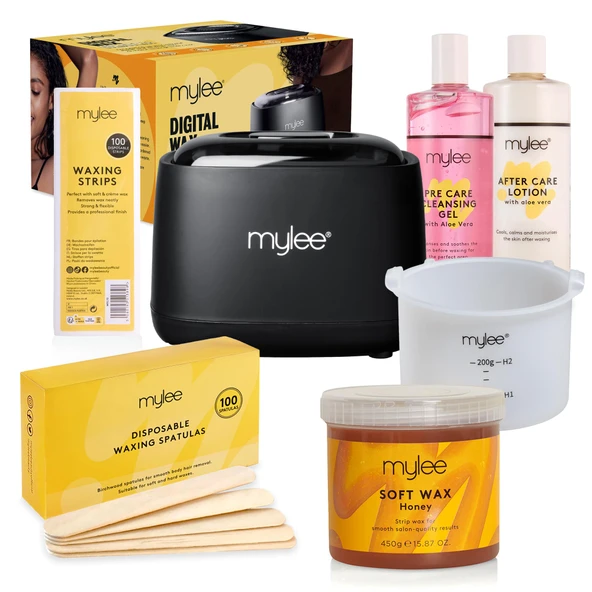 Mylee Komple Ağda Seti, Salon Kalitesinde Silikon Kaplı Dijital Ağda Isıtıcısı, Yumuşak Krem Ağda, Ağda Şeritleri, Spatulalar ve Mylee, Ağda Öncesi ve Sonrası Losyonu (Kit + Bal Mumu) içerir ürün görseli 1