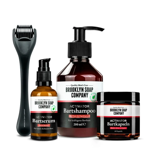 Brooklyn Soap Company Aktivatör Sakal Paketi Pro - Daha kalın bir sakal ve sakal büyümesi için sakal şampuanı, sakal serumu, sakal rulosu ve 60 sakal kapsülü içeren sakal uzatma seti ürün görseli 1