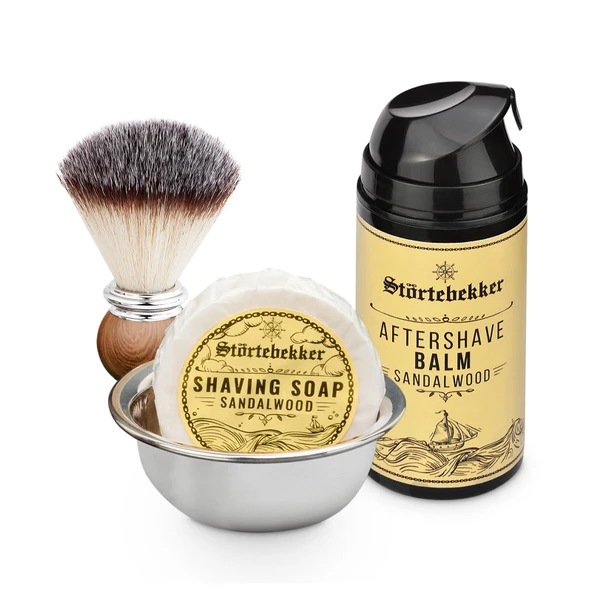 Störtebekker® Premium Tıraş Yükseltme Seti - tıraş fırçası, sandal ağacı tıraş sabunu, tıraş kasesi ve tıraş sonrası balsam - hazırlık ve takip için tıraş seti - mükemmel bir tıraş için - hediye fikri ürün görseli 1