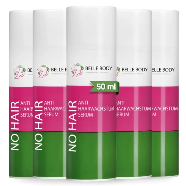 Belle Body Saç Büyüme Karşıtı Serum 5x50ml - CapiSlow™ ve B3 Vitamini ile tüy büyümesini etkili bir şekilde azaltır, cildi besler ve rahatlatır, epilasyon sonrası idealdir - Yüz ve vücut için ürün görseli 1