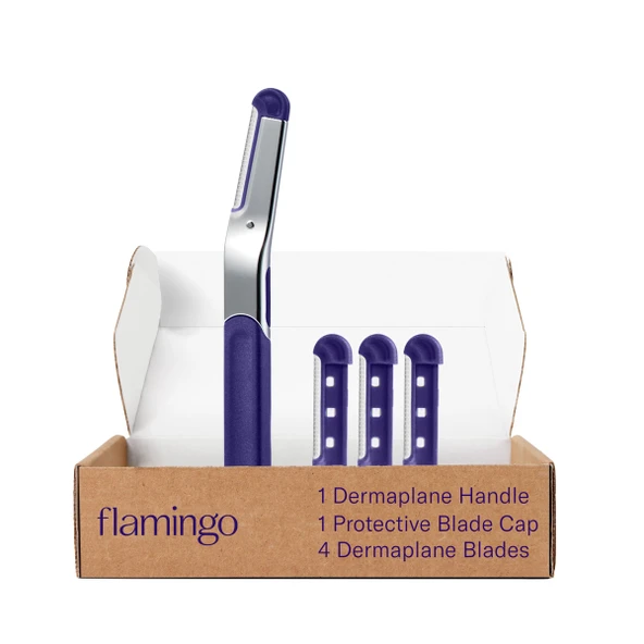 Flamingo Dermaplane Tıraş Makinesi Seti, bıçak kapaklı 1 Dermaplane sapı ve 4 adet yeniden doldurulabilir tıraş makinesi içerir ürün görseli 1