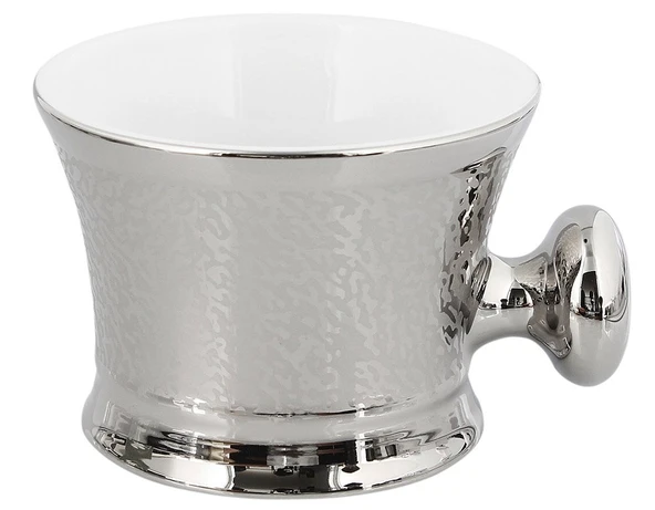 Kosmetex Silver Shadow tıraş kabı, 18 ayar platin ile gümüş kaplama porselen, tıraş kabı, sabunluk, tıraş kabı ürün görseli 1