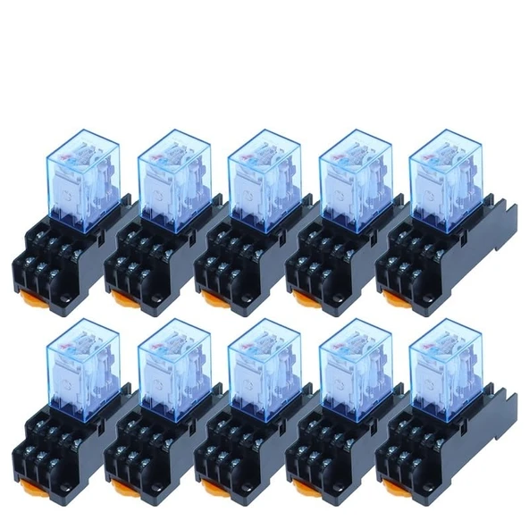 NURII 10 Takım LED Ekran Güç Rölesi DIN Ray 14 Pin Zaman Rölesi Soket Tabanı ile MY4N DC12V AC12V DC24V AC24V Bobin 5A 4NO 4NC(AC,12V) ürün görseli 1