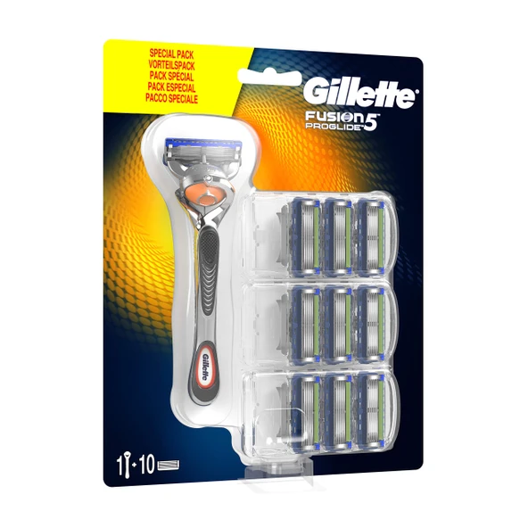 Gillette Fusion 5 ProGlide Tıraş Bıçağı + 10 Tıraş Bıçağı, Hassasiyet ve Kayma Kaplaması için Düzeltici Bıçağa Sahip Erkekler (Ambalaj Farklılık Gösterebilir) ürün görseli 1