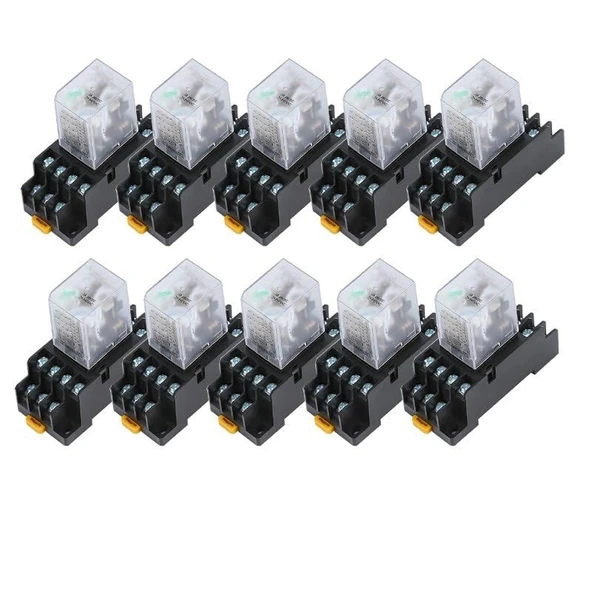 NURII 10 adet MY4NJ güç rölesi DIN raylı 14 Pin zaman rölesi soket tabanı ile DC 12V 24V 36V 48V 110V 220V 380V bobin 5A 4NO 4NC(DC,26V) ürün görseli 1