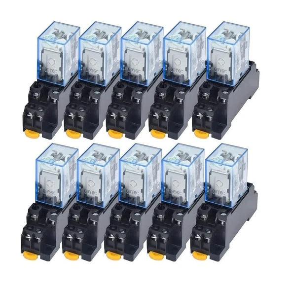 NURII 10'lu röle paketi, LY2NJ, DC12V DC24V AC110V AC220V, küçük röle, 10A, soket tabanlı 8 pinli bobin DPDT (AC, 110V) ürün görseli 1