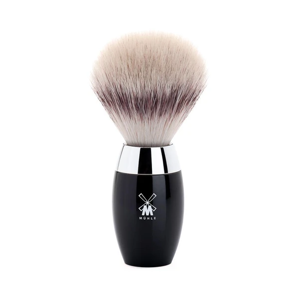 MÜHLE Kosmo tıraş fırçası - Silvertip Fiberden yapılmış tıraş fırçası - siyah değerli reçine sap - metal vurgular - el yapımı - vegan ürün görseli 1