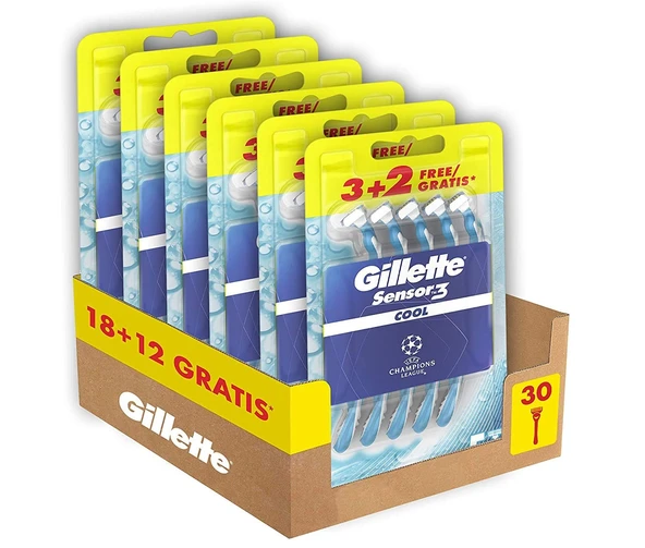 Gillette Sensor3 Cool Tek Kullanımlık Erkek Tıraş Makineleri, 3'lü Paket, her bir tıraş makinesiyle 10'a kadar optimum tıraş için ürün görseli 1