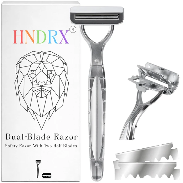 HNDRX® tıraş bıçağı erkek tıraş bıçağı kadın çift bıçak sistemi, döner başlıklı paslanmaz çelik ıslak tıraş makinesi, 20 Japon tıraş bıçağı dahil (Luminis Steel) ürün görseli 1
