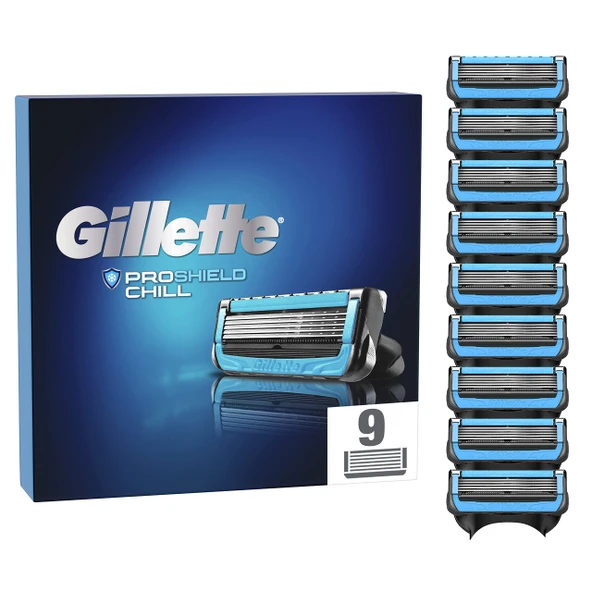Gillette ProShield Chill tıraş bıçakları, erkek ıslak tıraş makineleri için 5 katlı bıçaklı 9 yedek bıçak ürün görseli 1