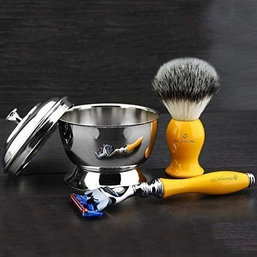 5 Kenarlı Tıraş Makinesi Tıraş Seti Gümüş Uçlu Sentetik Porsuk Tıraş Fırçası ve 5 Kenarlı Tıraş Makinesi Paslanmaz Çelik Tıraş Kırılmaz Reçine Saplar Islak Tıraş Makineleri için Harika ürün görseli 1