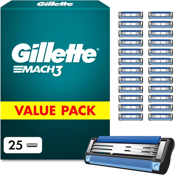 Gillette Mach3 tıraş bıçakları, erkek ıslak tıraş makineleri için 3 katlı bıçağa sahip 25 yedek bıçak ürün görseli 1